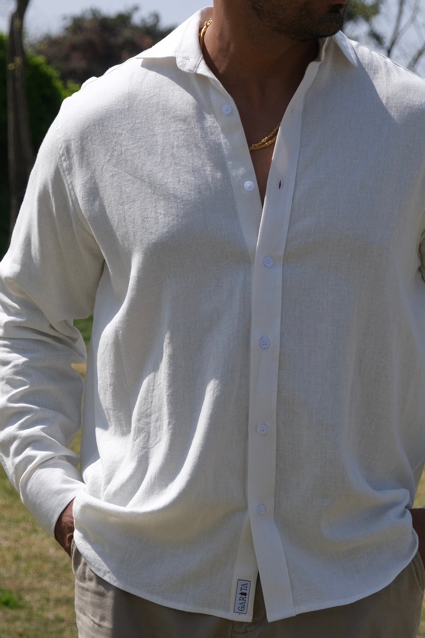 Linen Long Sleeve Shirt - White