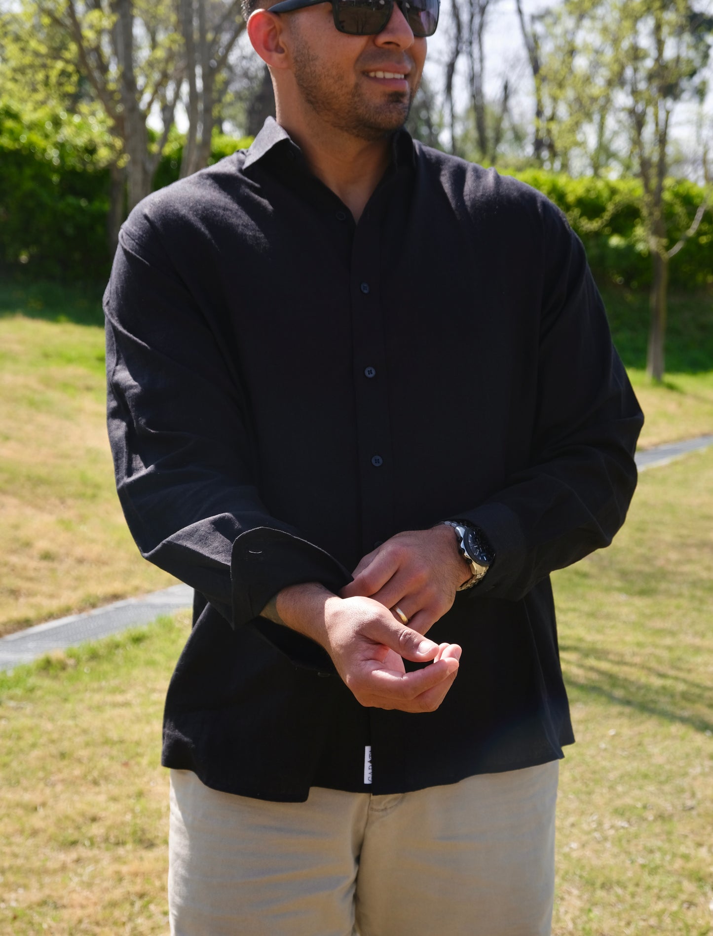 Linen Long Sleeve Shirt - Black