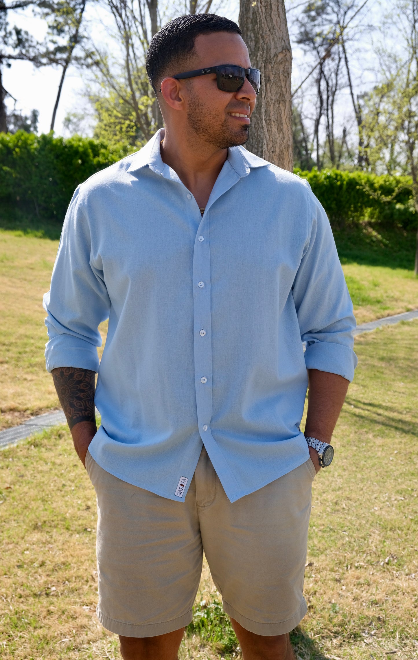 Linen Long Sleeve Shirt - Sky Blue