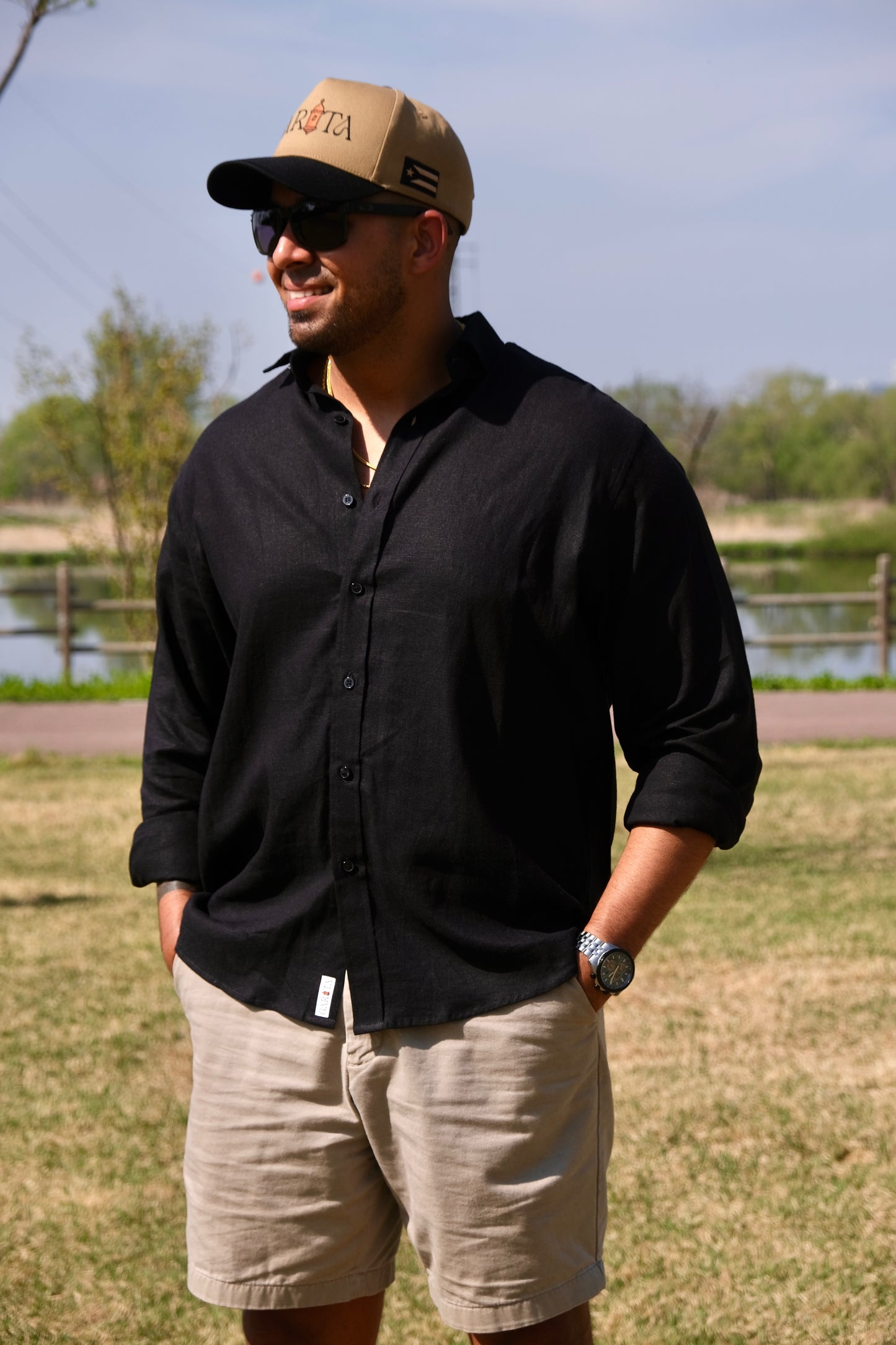 Linen Long Sleeve Shirt - Black