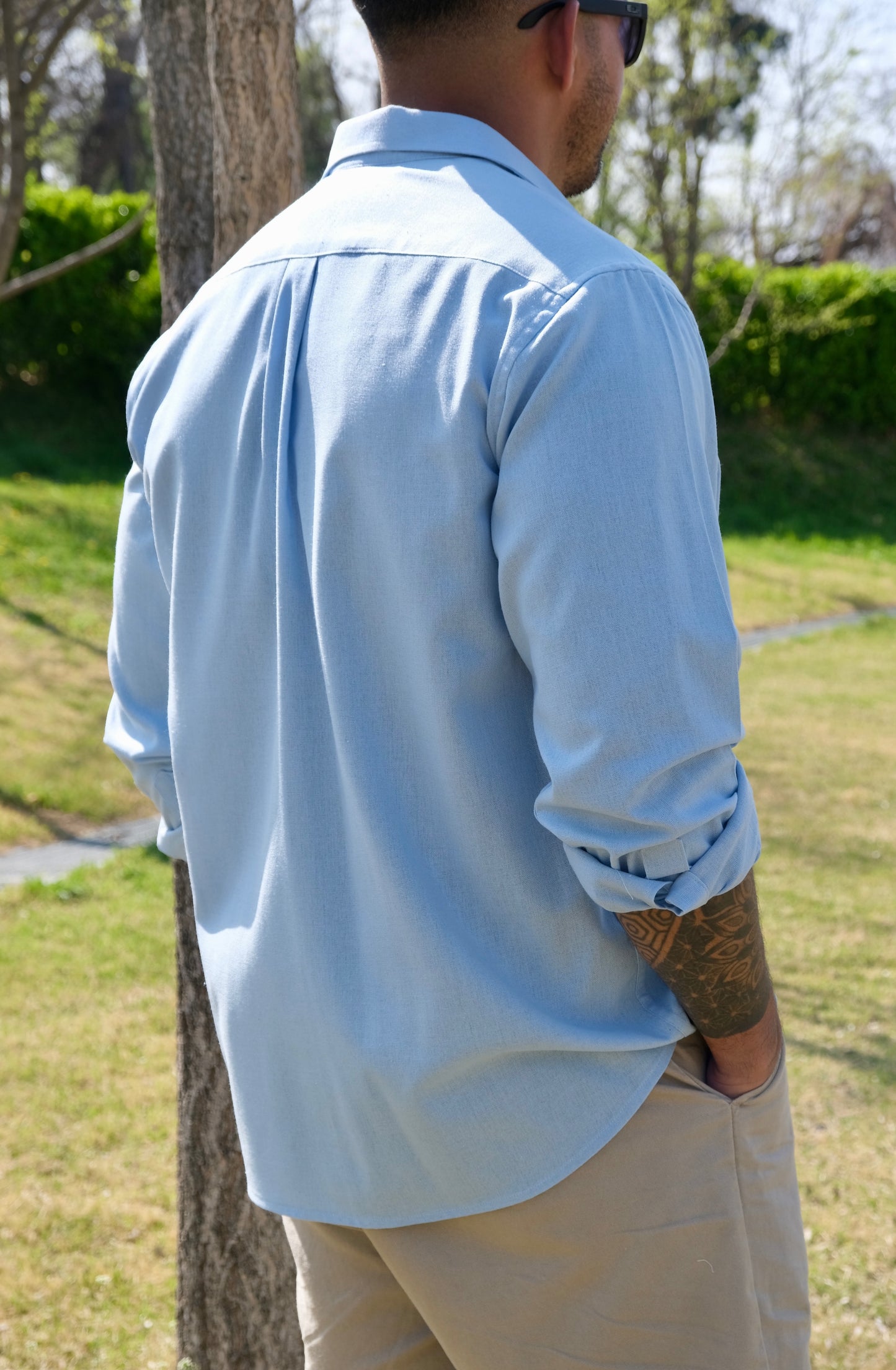 Linen Long Sleeve Shirt - Sky Blue