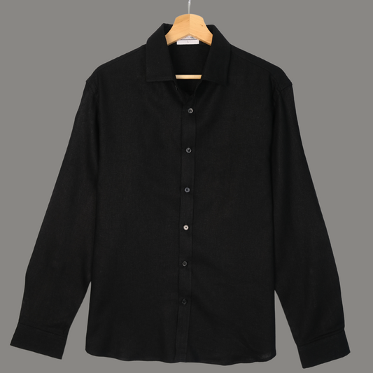 Linen Long Sleeve Shirt - Black