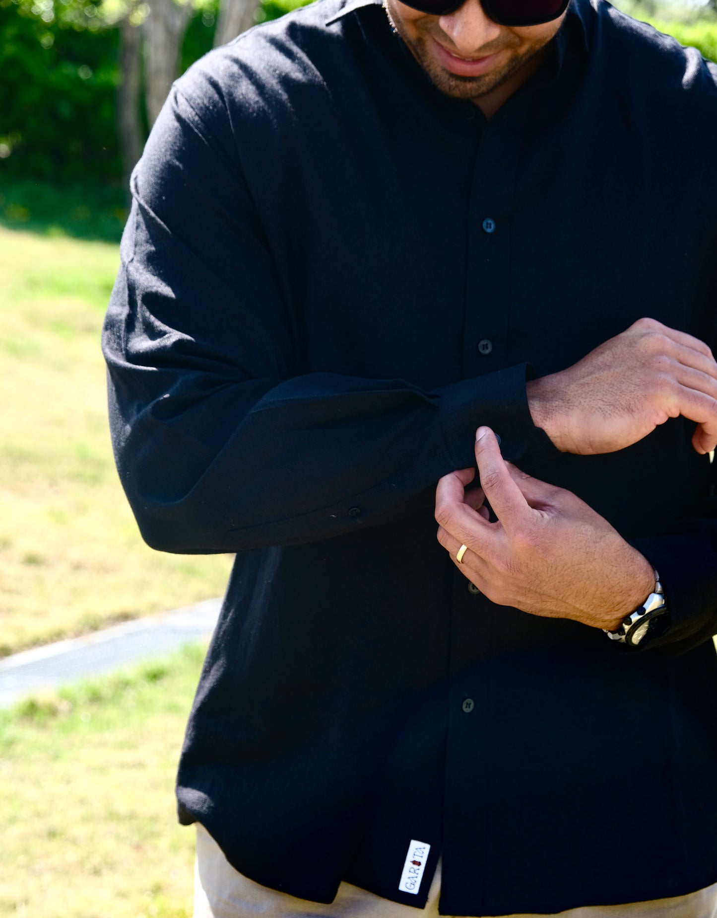 Linen Long Sleeve Shirt - Black