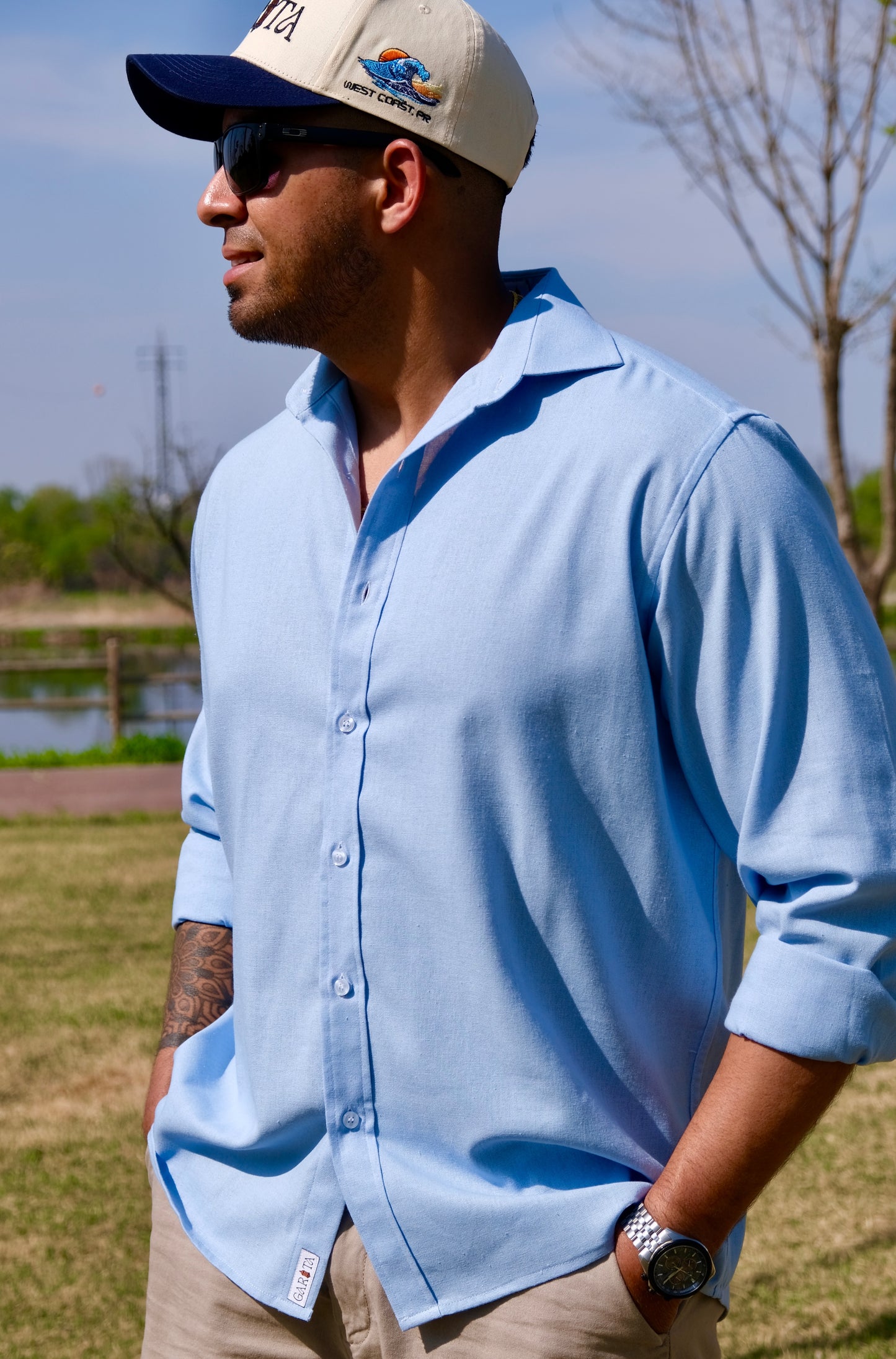 Linen Long Sleeve Shirt - Sky Blue
