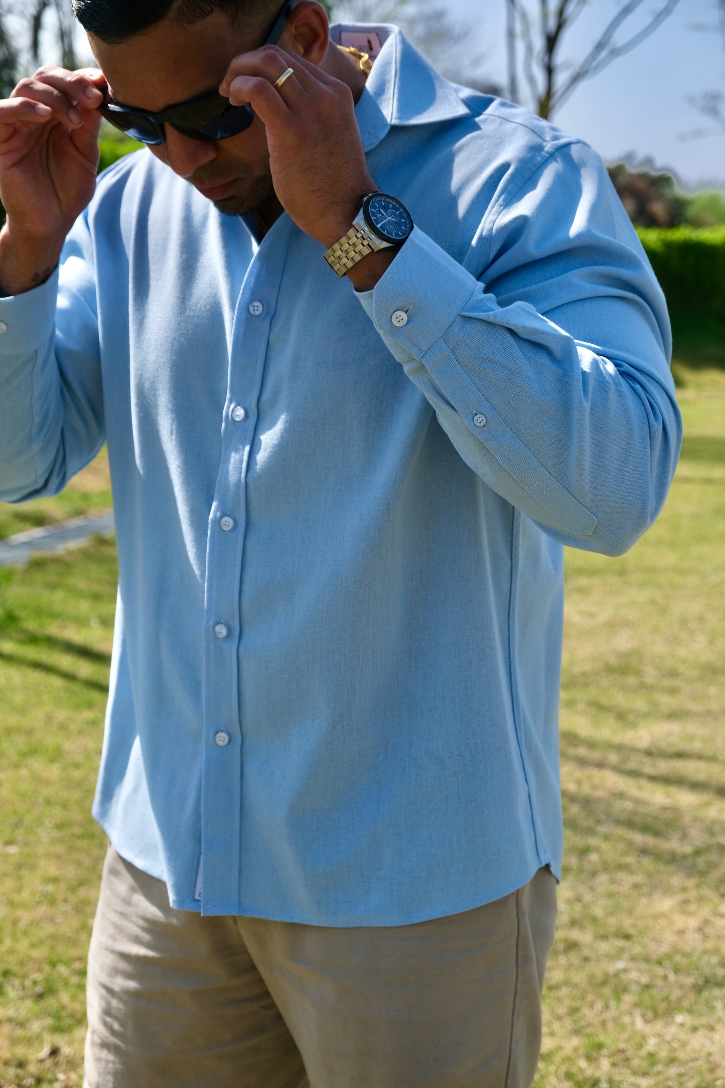 Linen Long Sleeve Shirt - Sky Blue